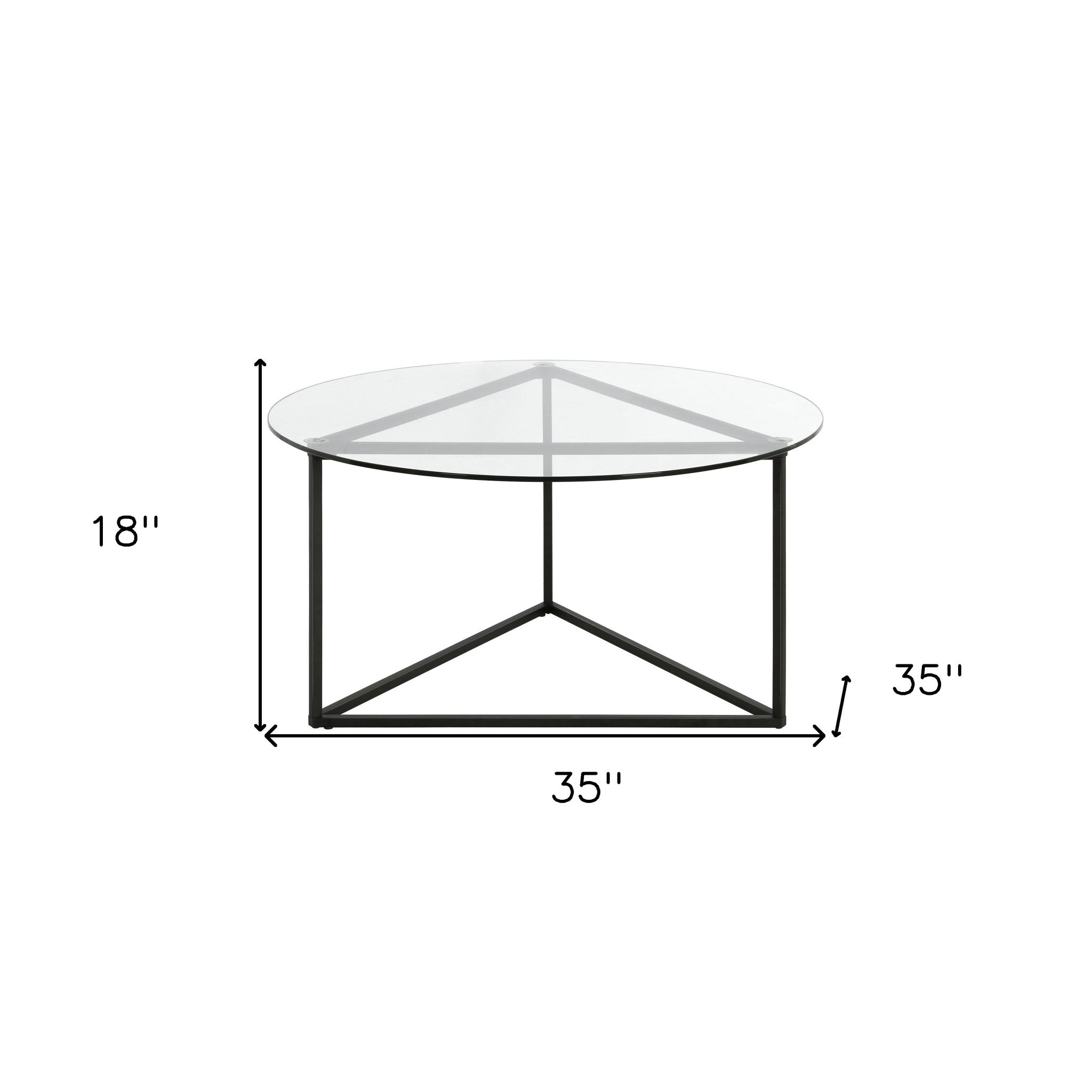 35" Black Glass And Steel Round Coffee Table