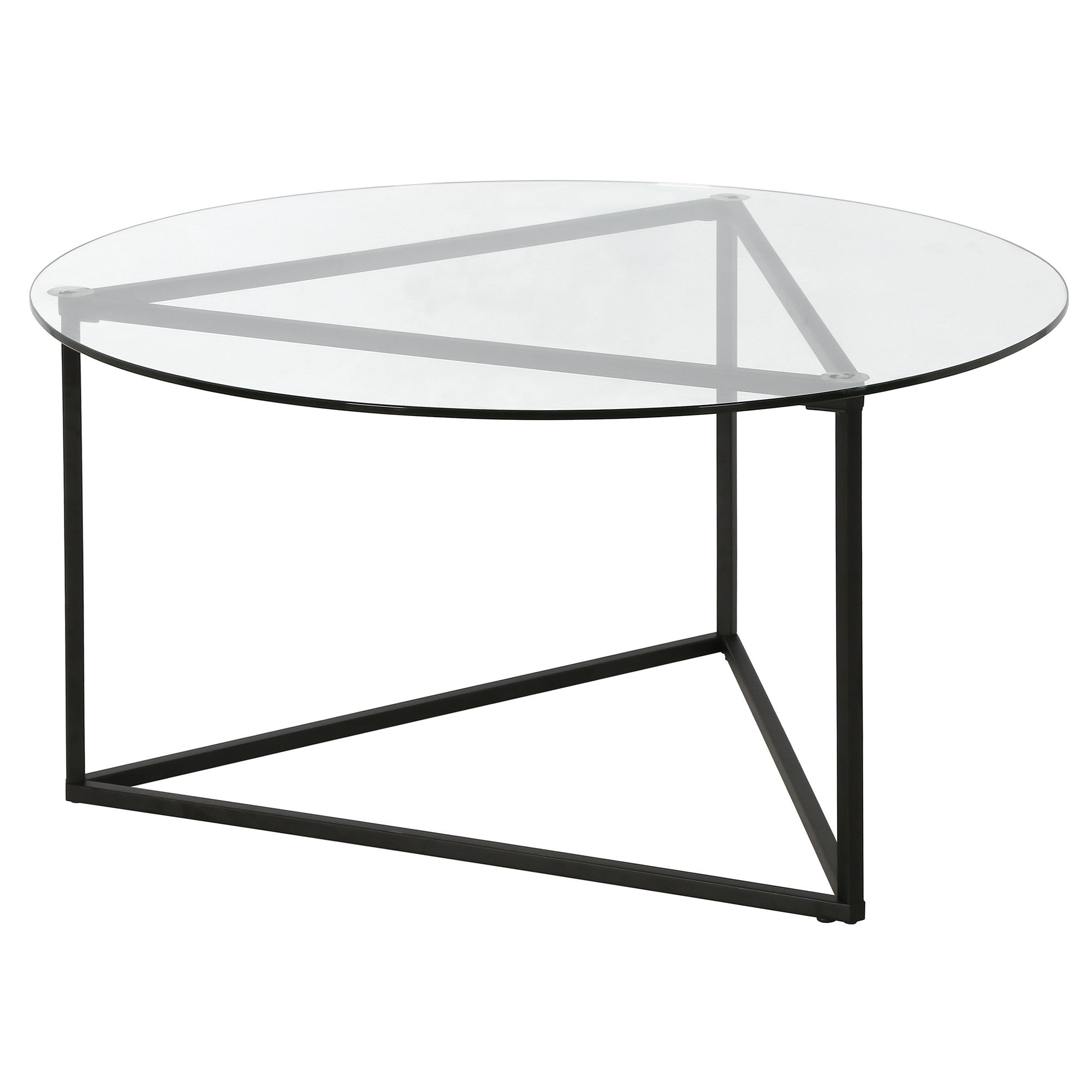 35" Black Glass And Steel Round Coffee Table