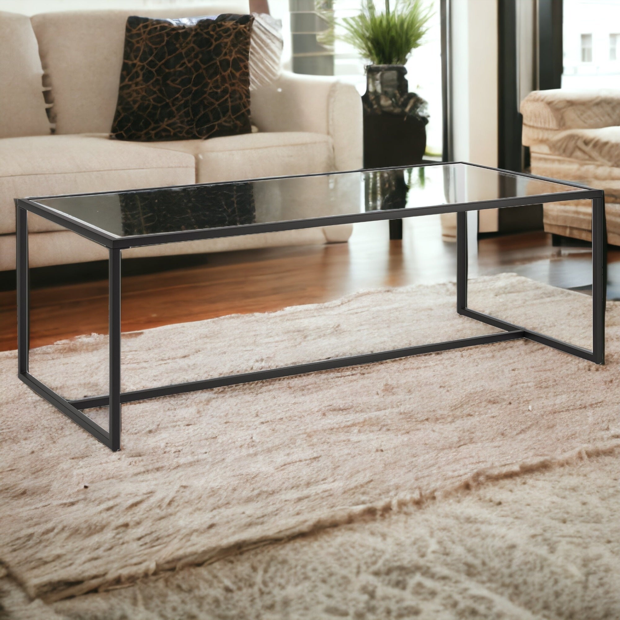 47" Black Glass And Steel Coffee Table