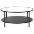 36" Black Glass And Steel Round Coffee Table With Shelf