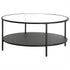 36" Black Glass And Steel Round Coffee Table With Shelf