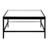 32" Clear And Black Glass And Steel Square Coffee Table With Shelf