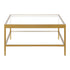 32" Clear And Gold Glass And Steel Square Coffee Table With Shelf