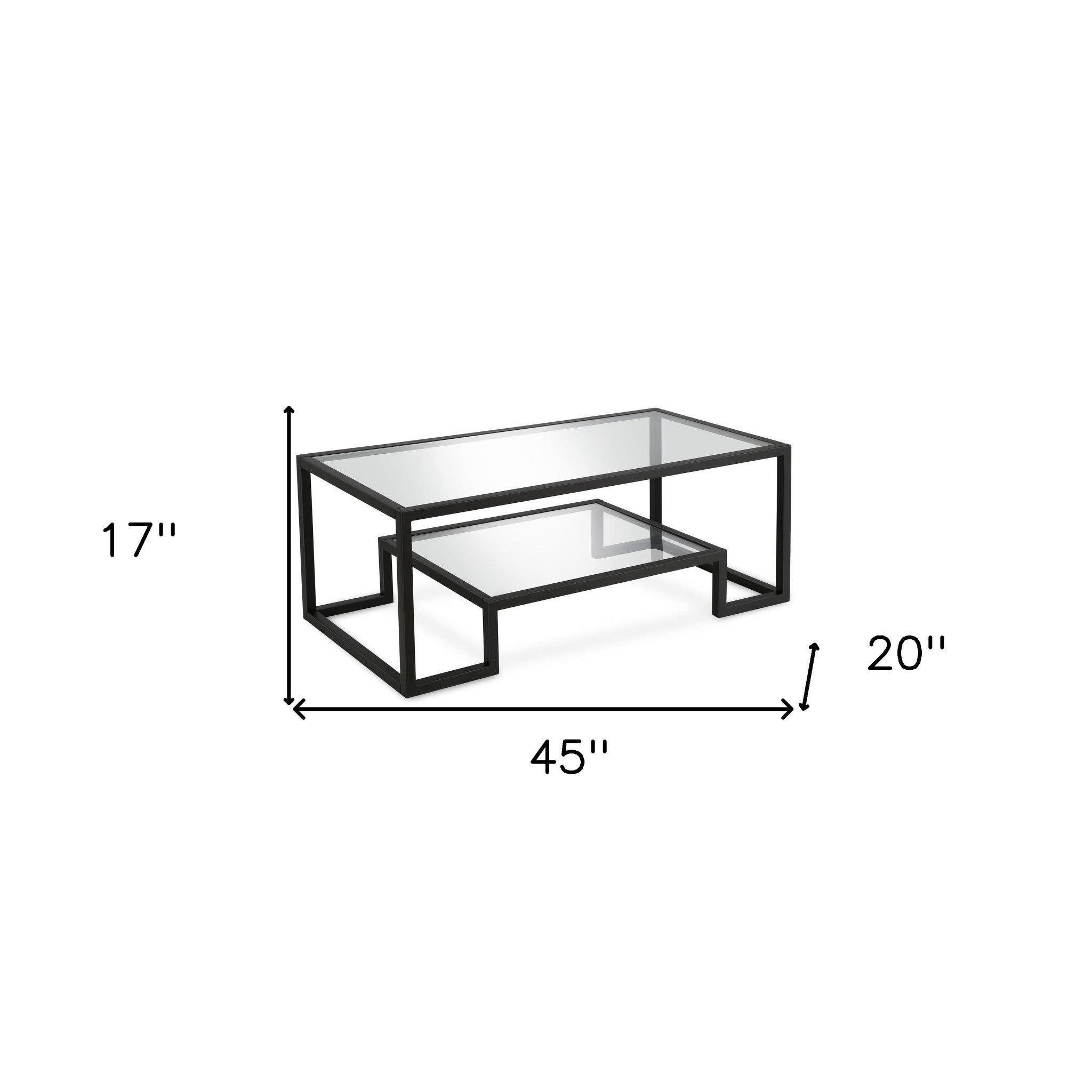 45" Black Glass And Steel Coffee Table With Shelf