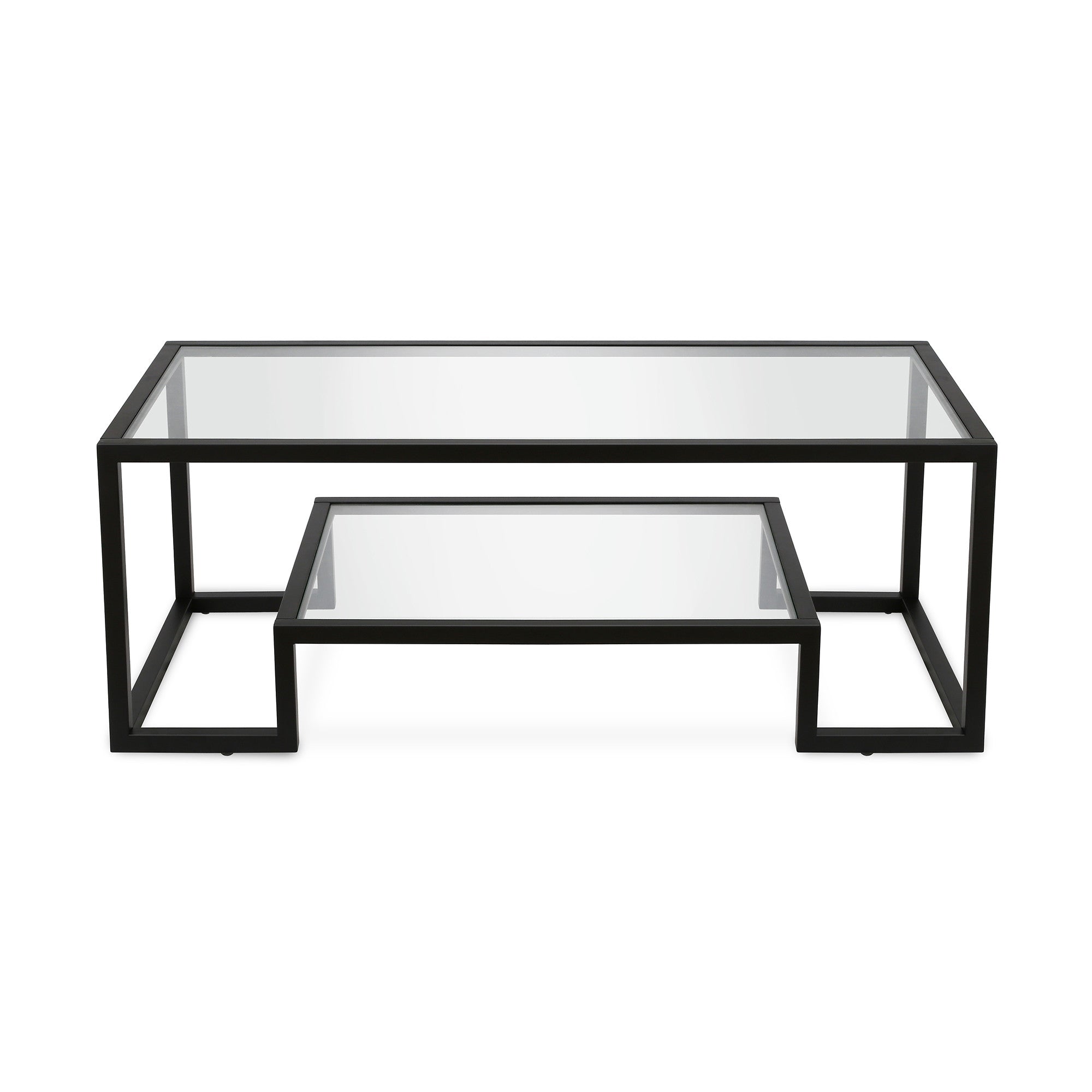 45" Black Glass And Steel Coffee Table With Shelf