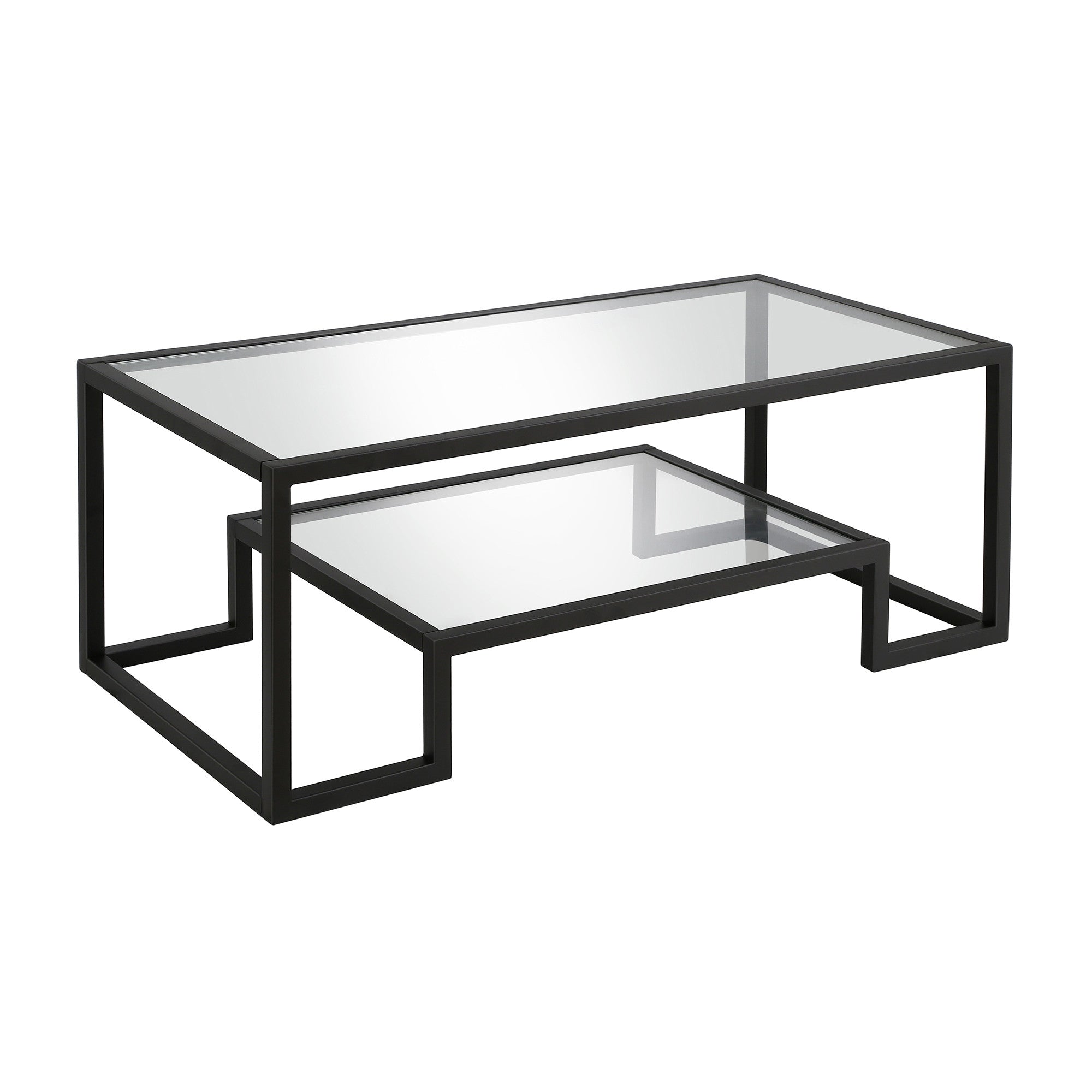 45" Black Glass And Steel Coffee Table With Shelf