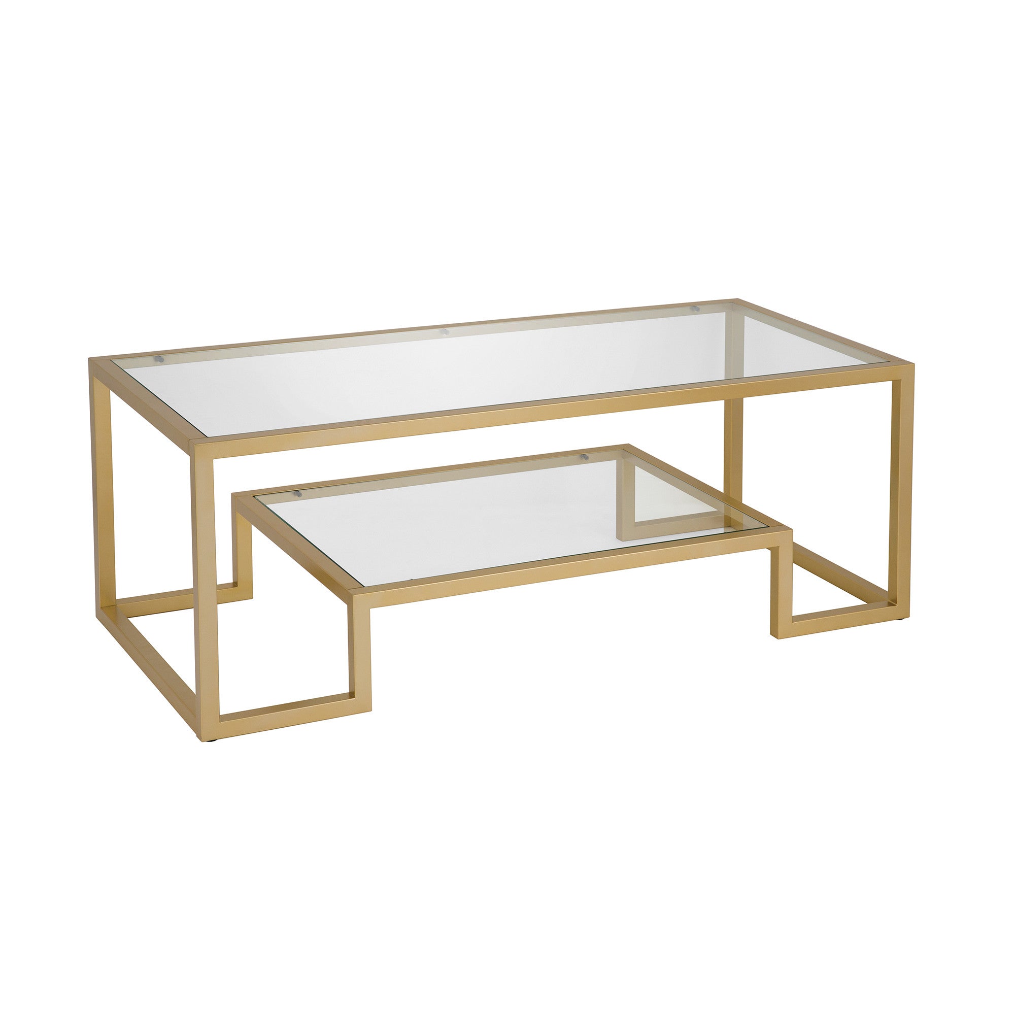 45" Gold Glass And Steel Coffee Table With Shelf