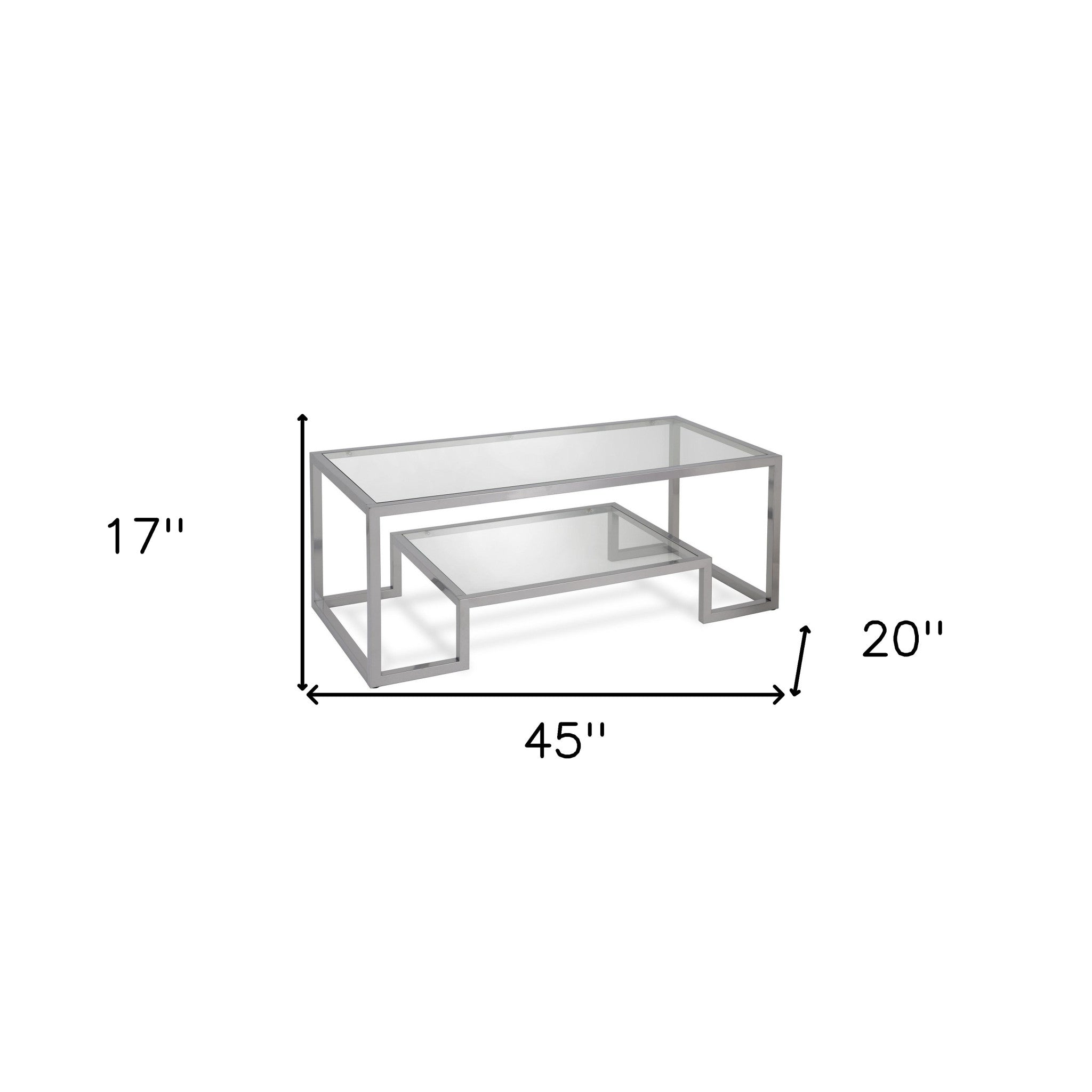 45" Silver Glass And Steel Coffee Table With Shelf