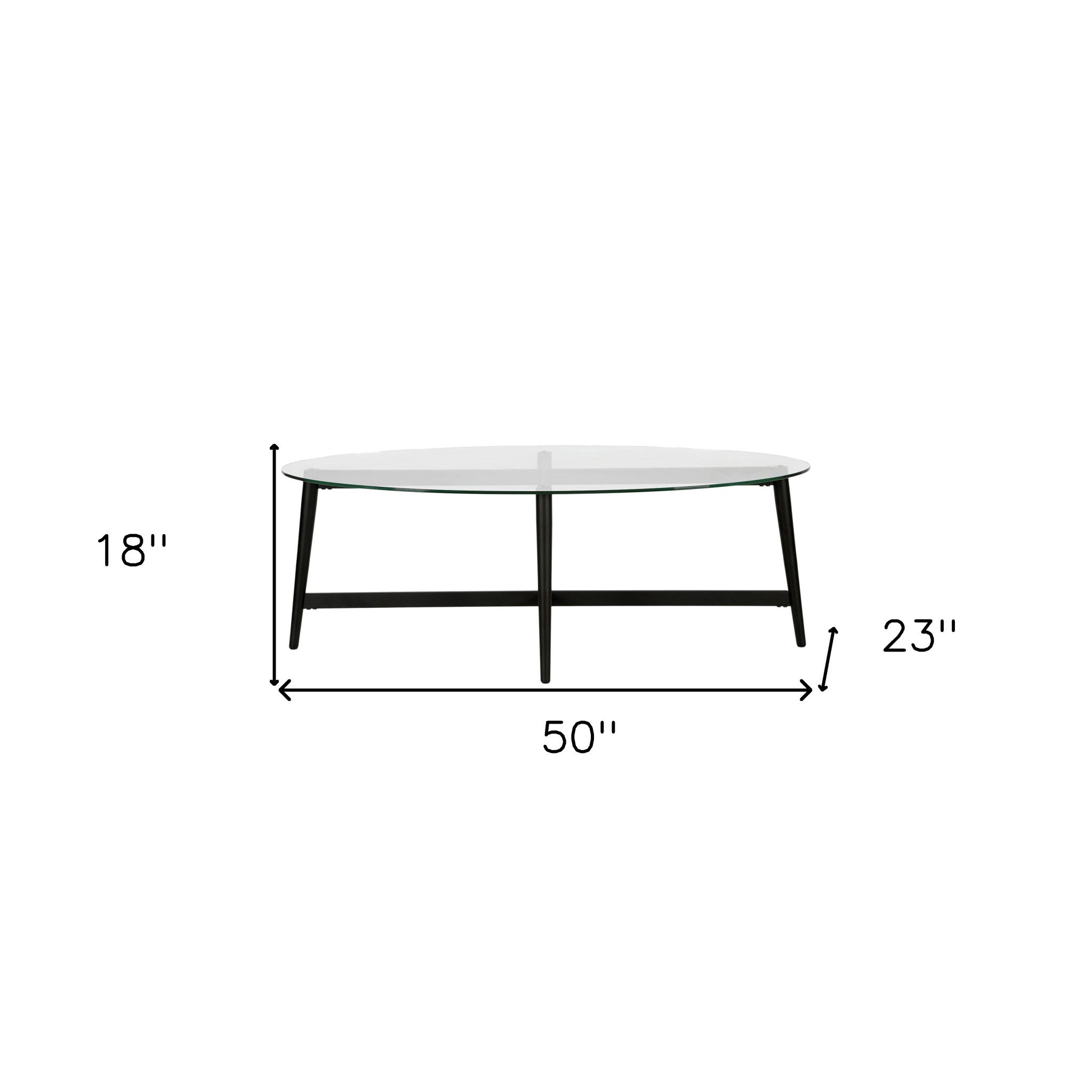 50" Clear And Black Glass And Steel Oval Coffee Table