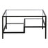 32" Black Glass And Steel Square Coffee Table With Two Shelves