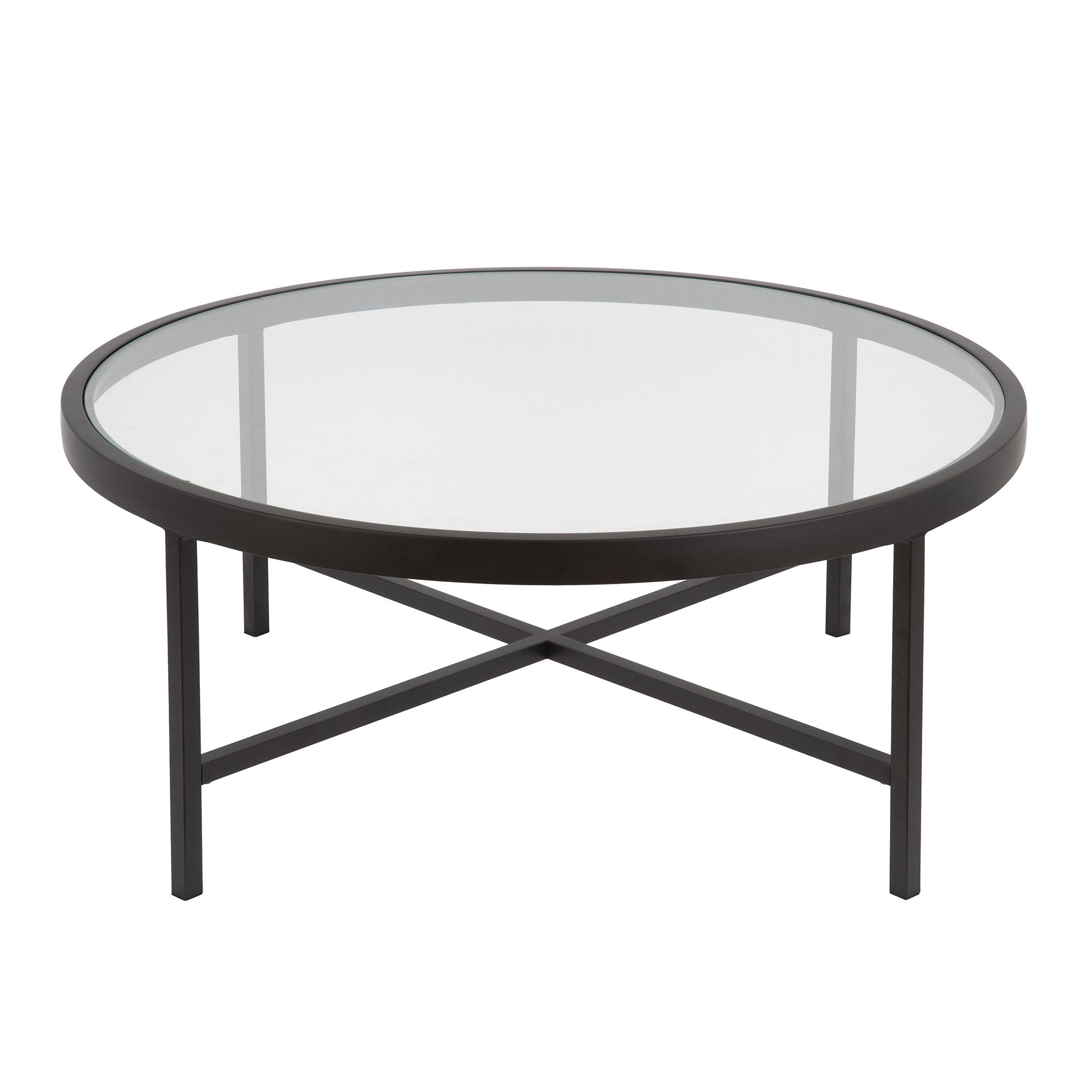 36" Black Glass And Steel Round Coffee Table