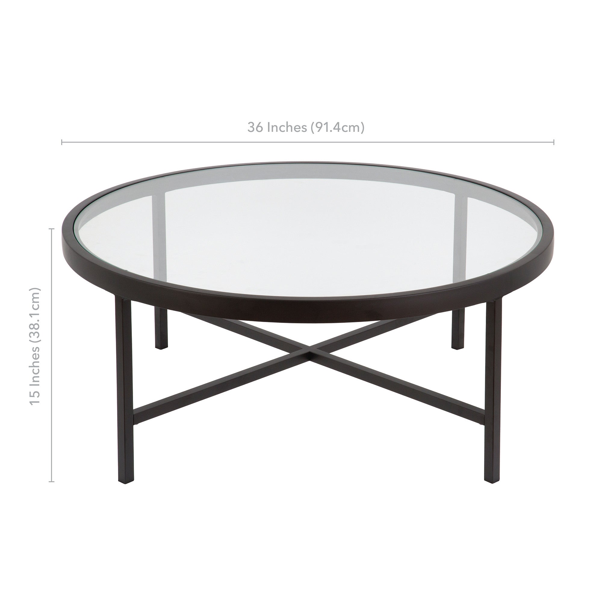 36" Black Glass And Steel Round Coffee Table