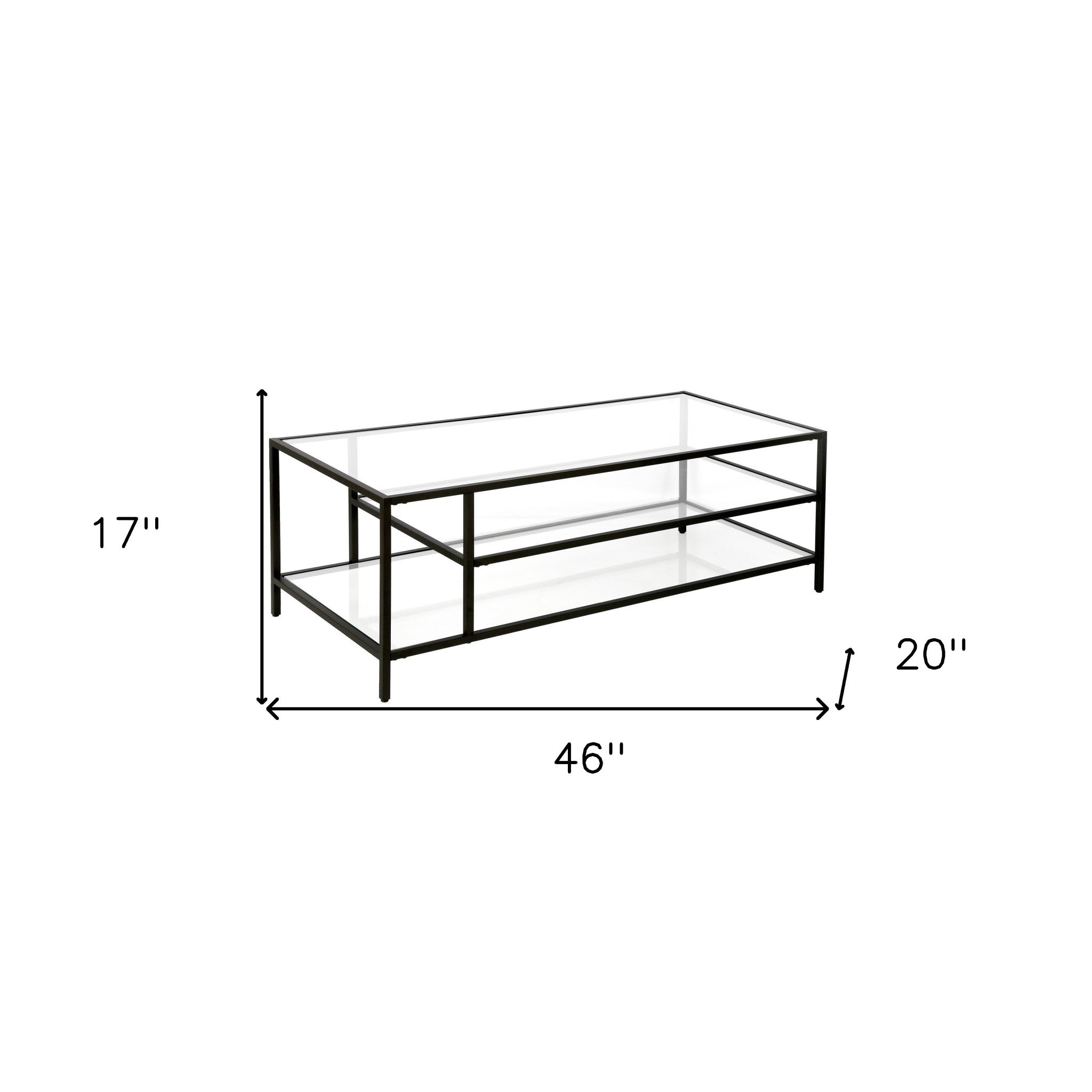 46" Black Glass And Steel Coffee Table With Two Shelves