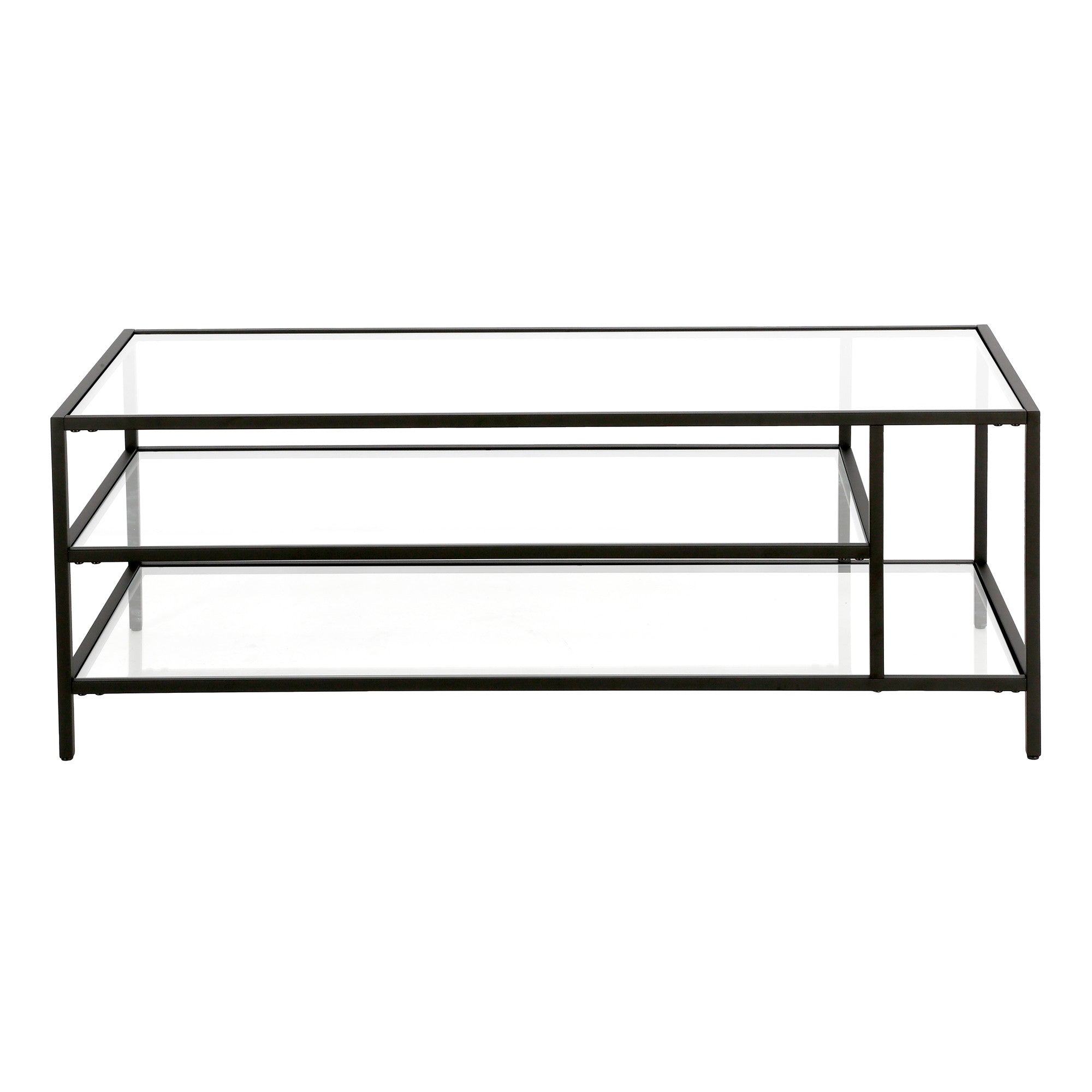 46" Black Glass And Steel Coffee Table With Two Shelves