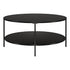 36" Black Glass And Steel Round Coffee Table With Shelf