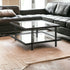 32" Black Glass And Steel Square Coffee Table With Shelf