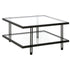 32" Black Glass And Steel Square Coffee Table With Shelf