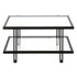 32" Black Glass And Steel Square Coffee Table With Shelf