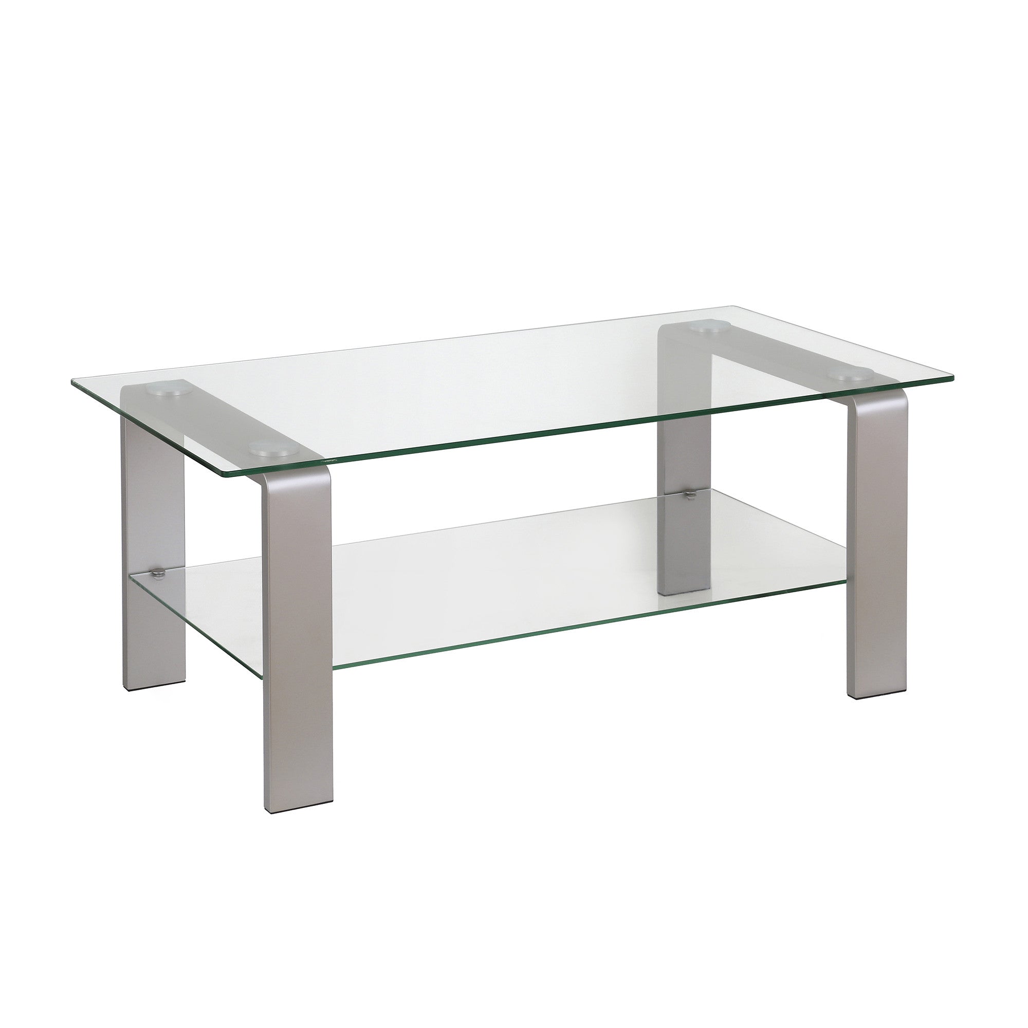 40" Silver Glass And Steel Coffee Table With Shelf