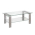 40" Silver Glass And Steel Coffee Table With Shelf