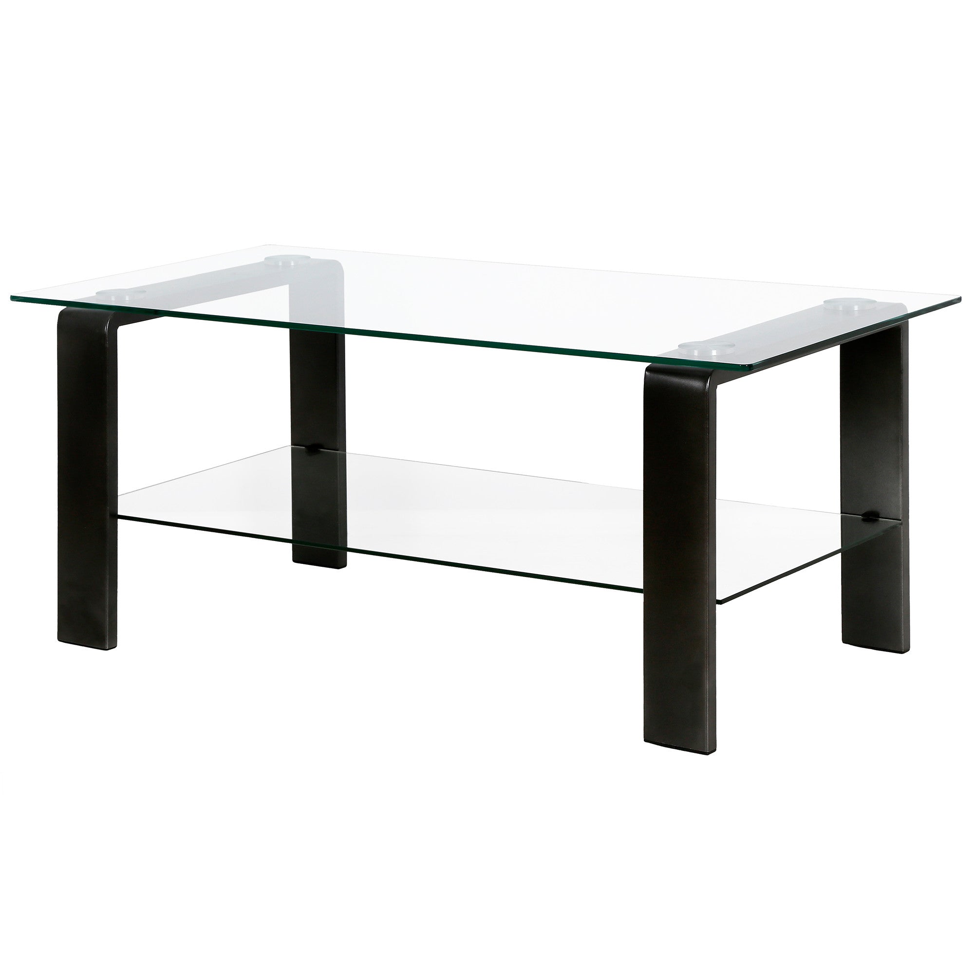 40" Black Glass And Steel Coffee Table With Shelf