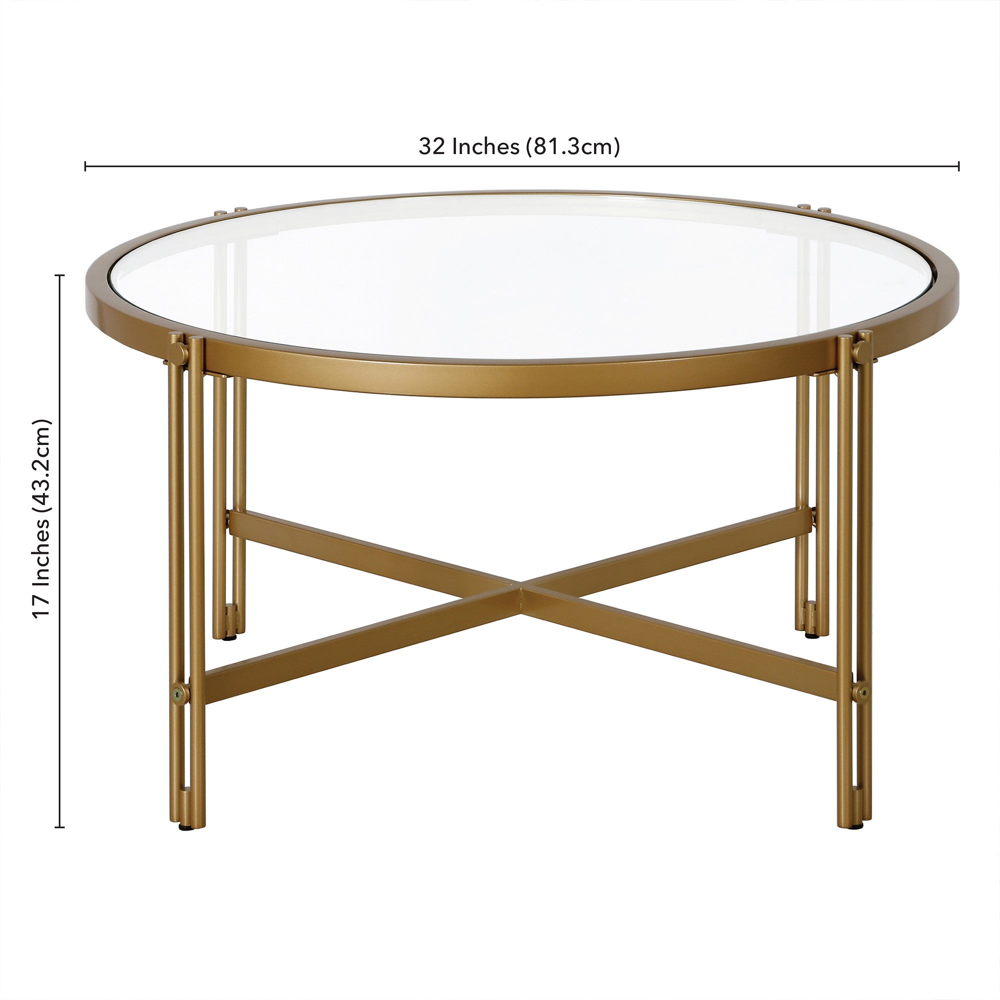 32" Gold Glass And Steel Round Coffee Table