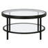 32" Black Glass And Steel Round Coffee Table With Shelf