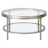 32" Silver Glass And Steel Round Coffee Table With Shelf