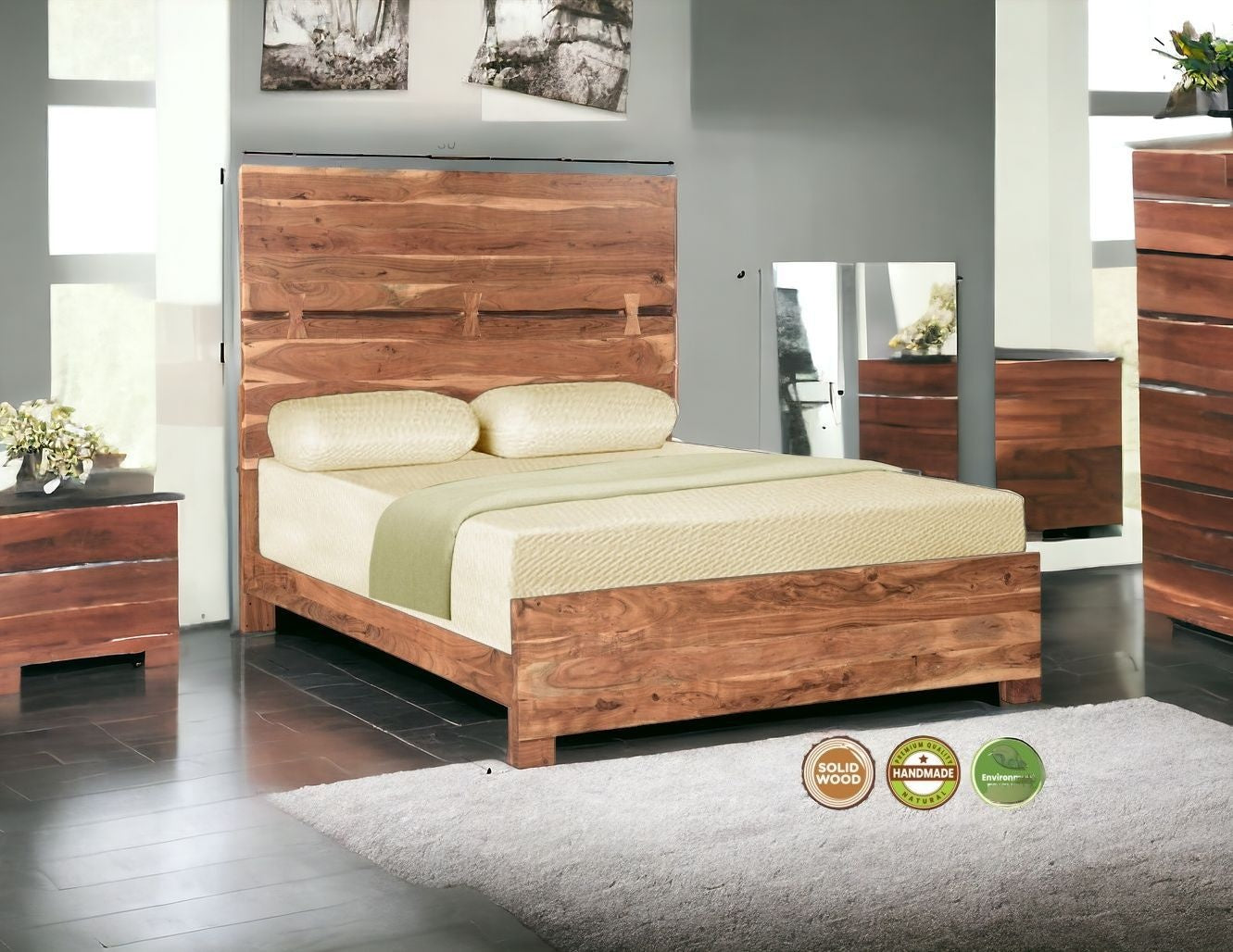 Live Edge Solid Wood King Brown Bed