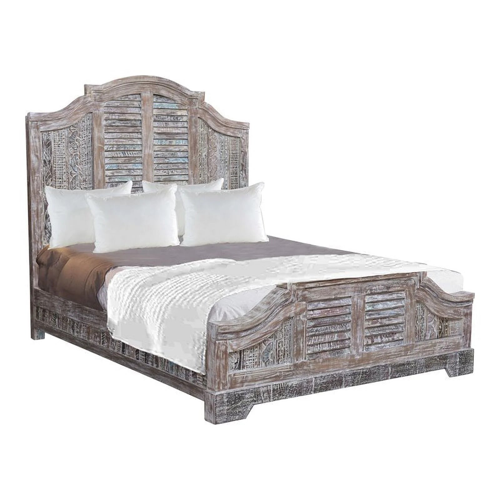 Shutter Scallop Solid Wood Queen Gray Bed