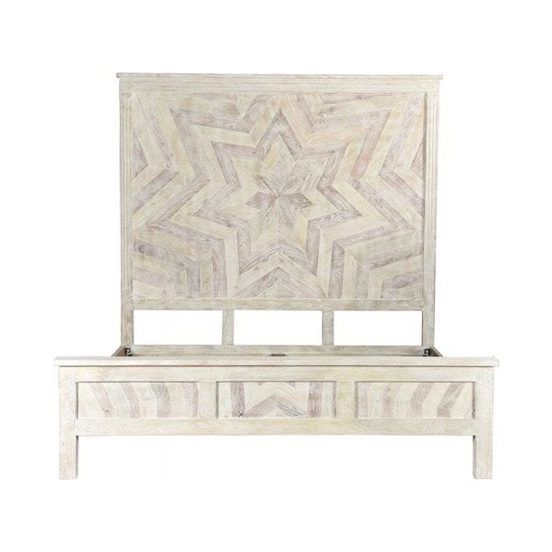 Solid Wood King Geo Star White Bed