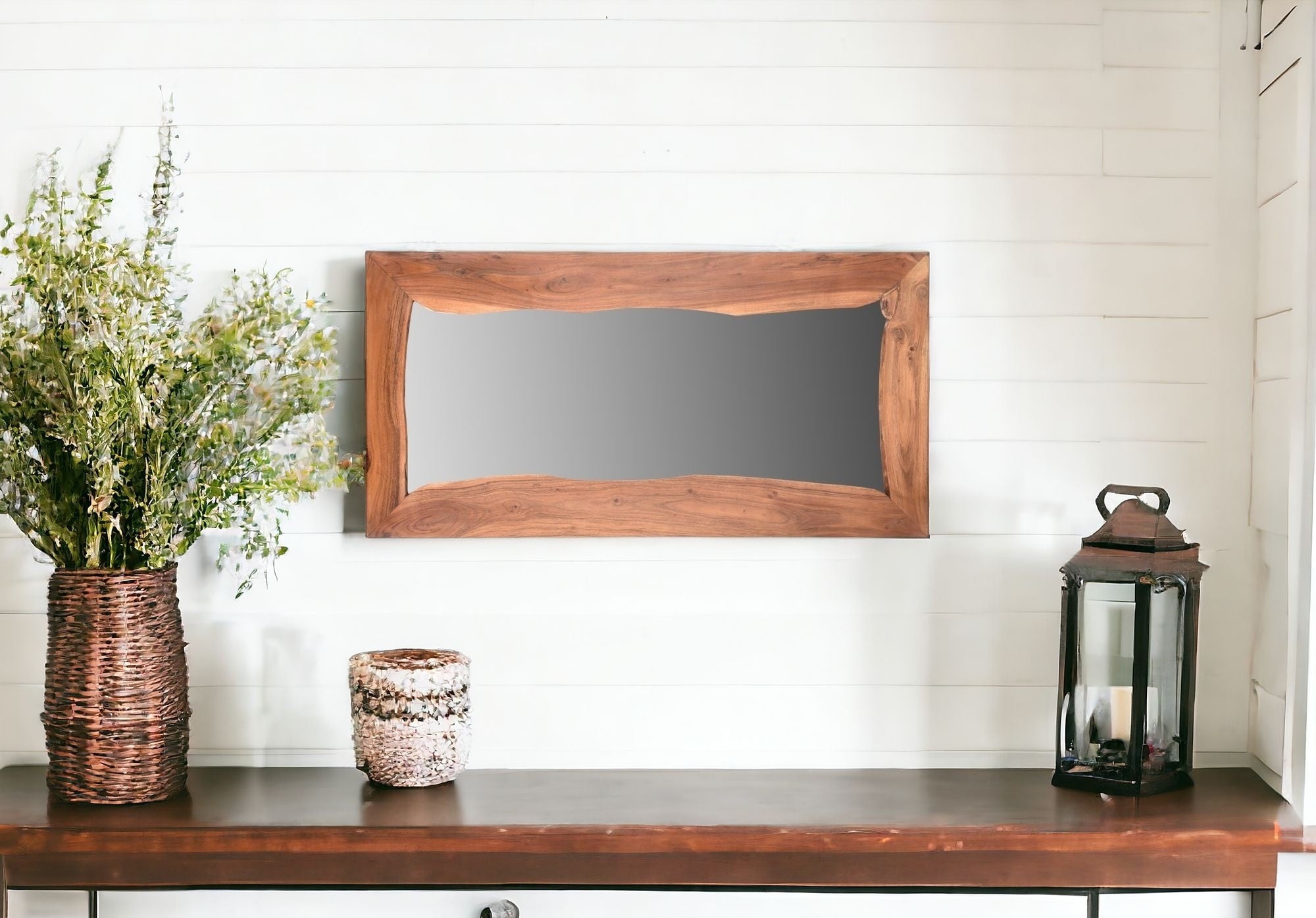 24" Brown Solid Wood Framed Accent Mirror