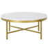 36" White And Gold Faux Marble And Steel Round Coffee Table