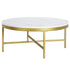 36" White And Gold Faux Marble And Steel Round Coffee Table