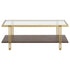 45" Brown And Gold Glass And Steel Coffee Table With Shelf