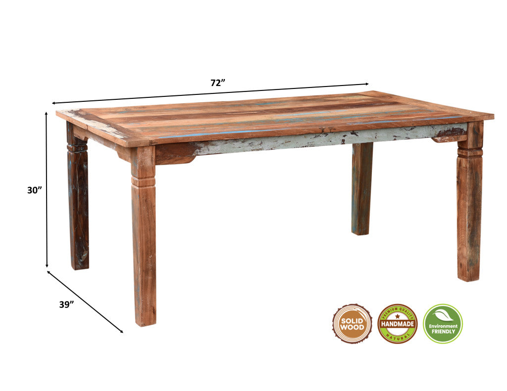 72" Brown Solid Wood Dining Table