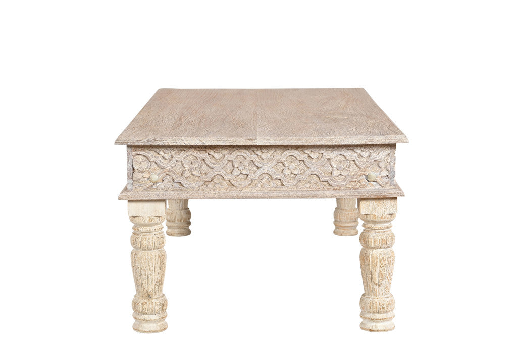 51" White Solid Wood Distressed Coffee Table