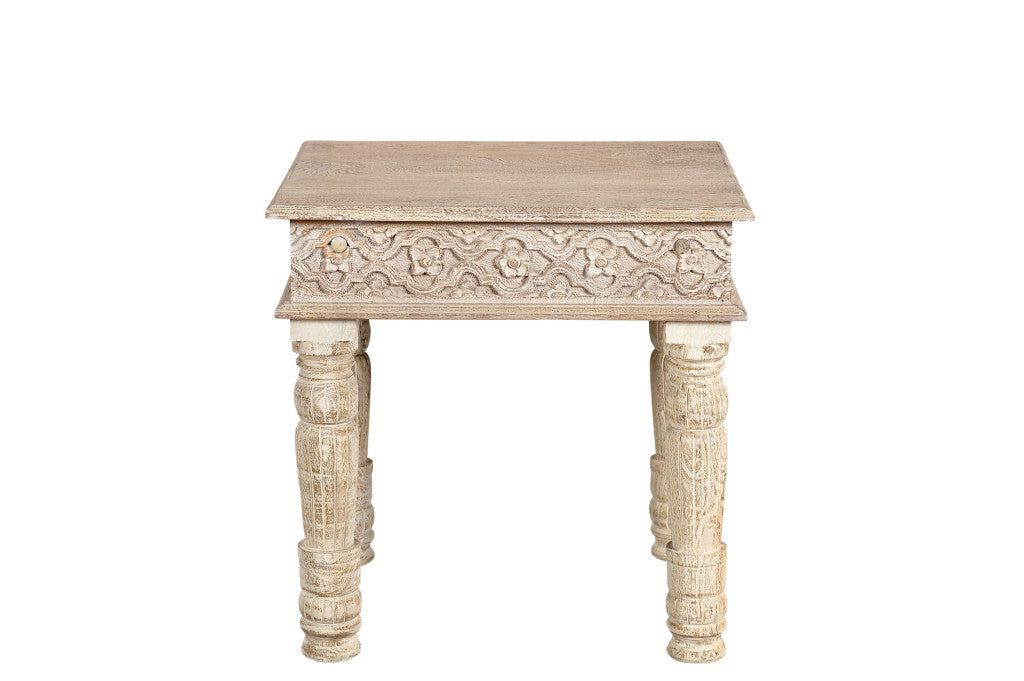 24" White Solid Wood Square End Table