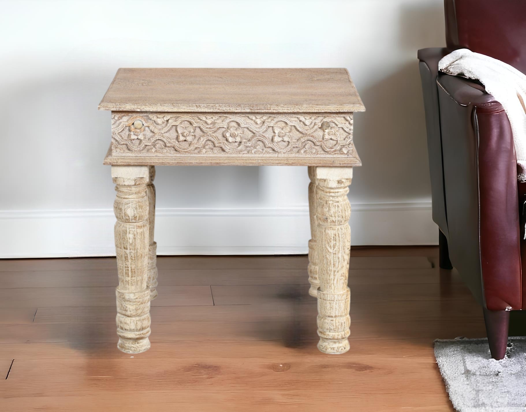 24" White Solid Wood Square End Table