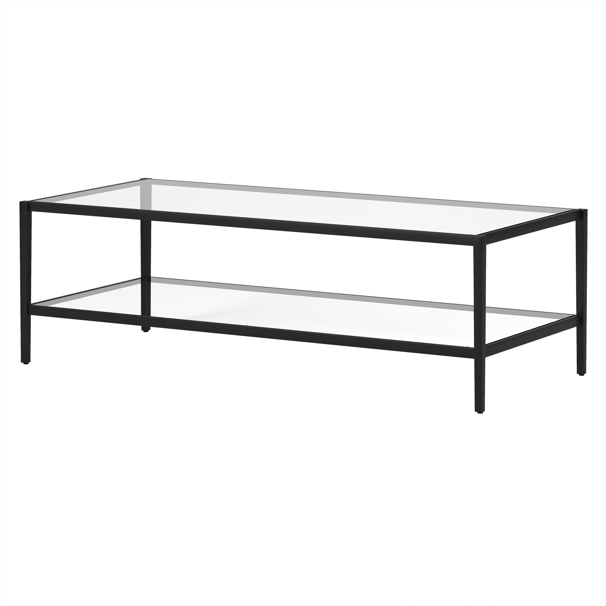 54" Black Glass And Steel Coffee Table With Shelf