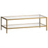54" Clear And Gold Glass And Steel Coffee Table With Shelf