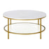 36" Gold Faux Marble And Steel Round Coffee Table With Shelf