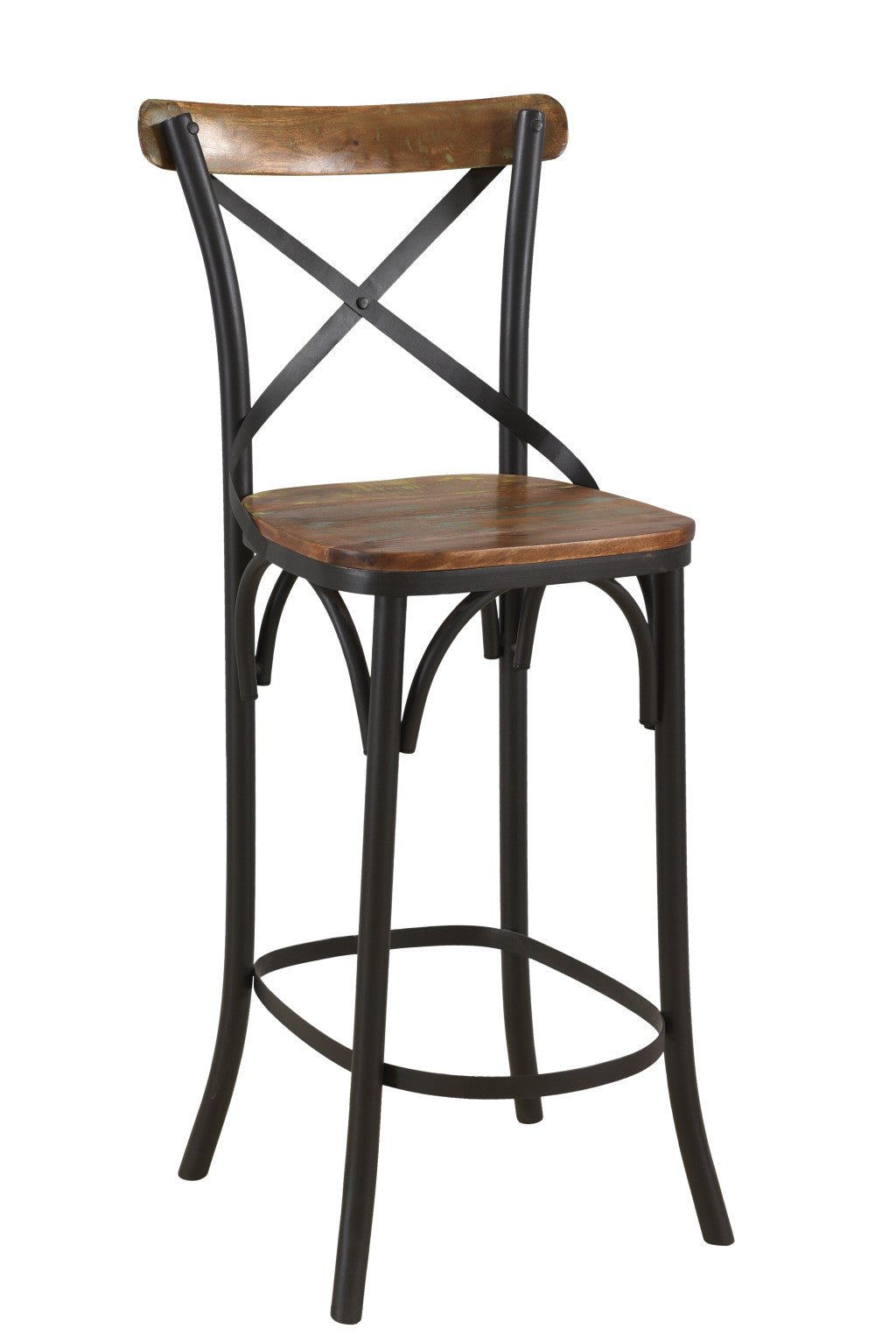 30" Brown And Black Metal Counter Height Bar Chair