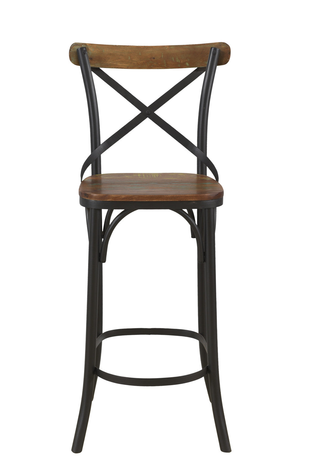 30" Brown And Black Metal Counter Height Bar Chair