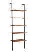 72" Brown Metal and Solid Wood Five Tier Ladder Bookcase