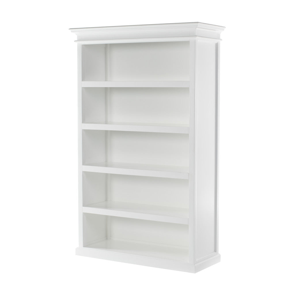 77" Antiqued White Solid Wood Five Tier Bookcase