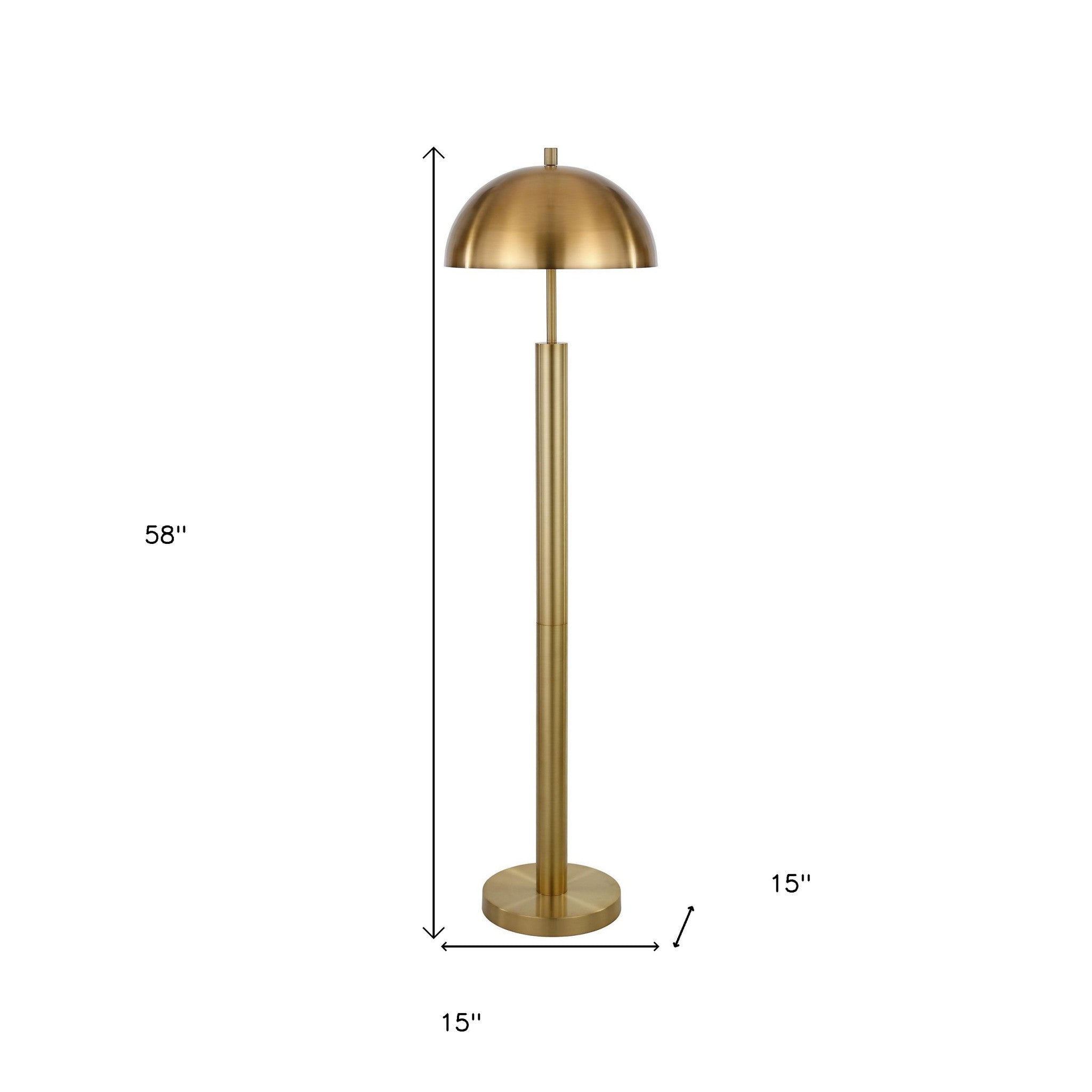 58" Brass Traditional Shaped Floor Lamp With Brass Dome Shade