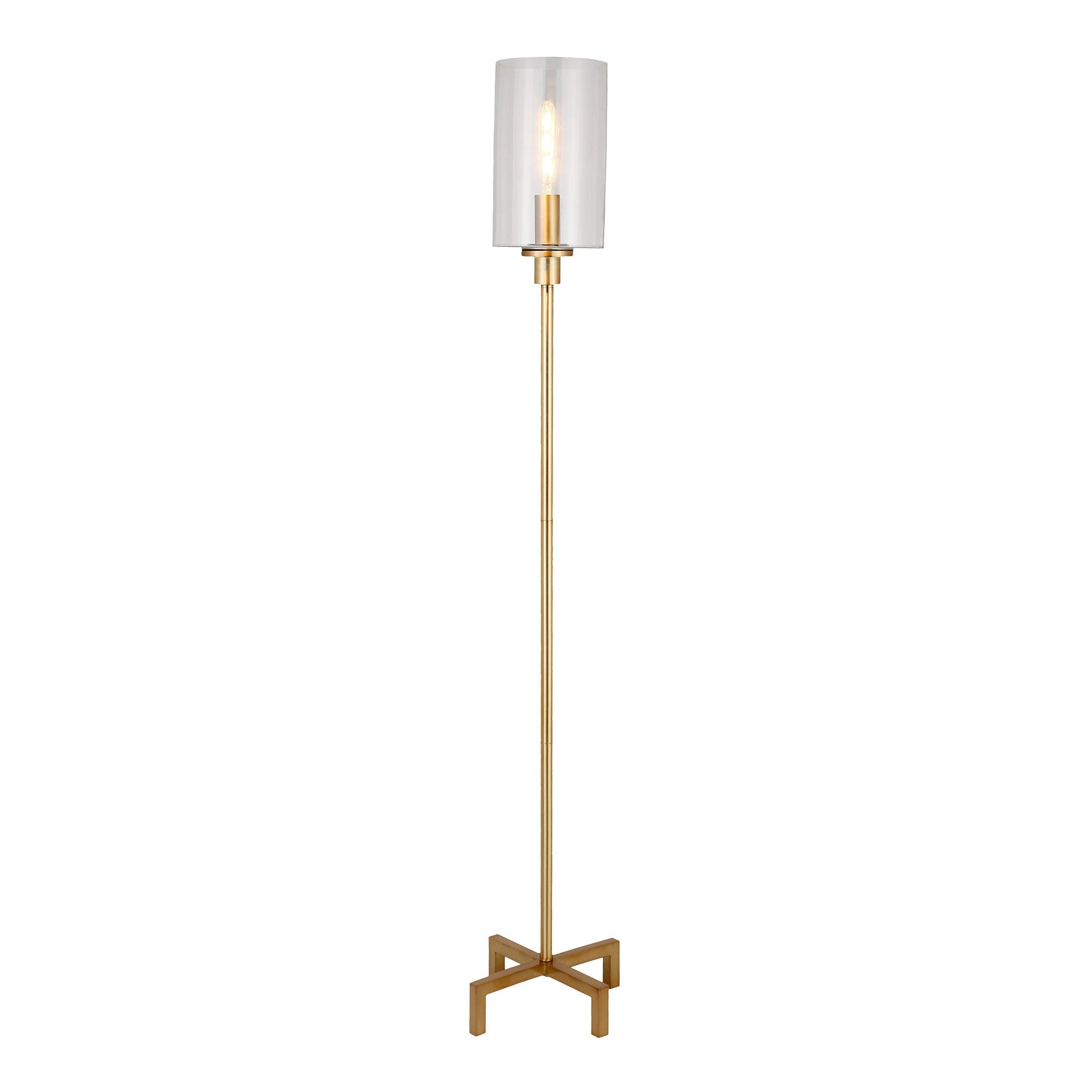 66" Brass Torchiere Floor Lamp With Clear Transparent Glass Drum Shade