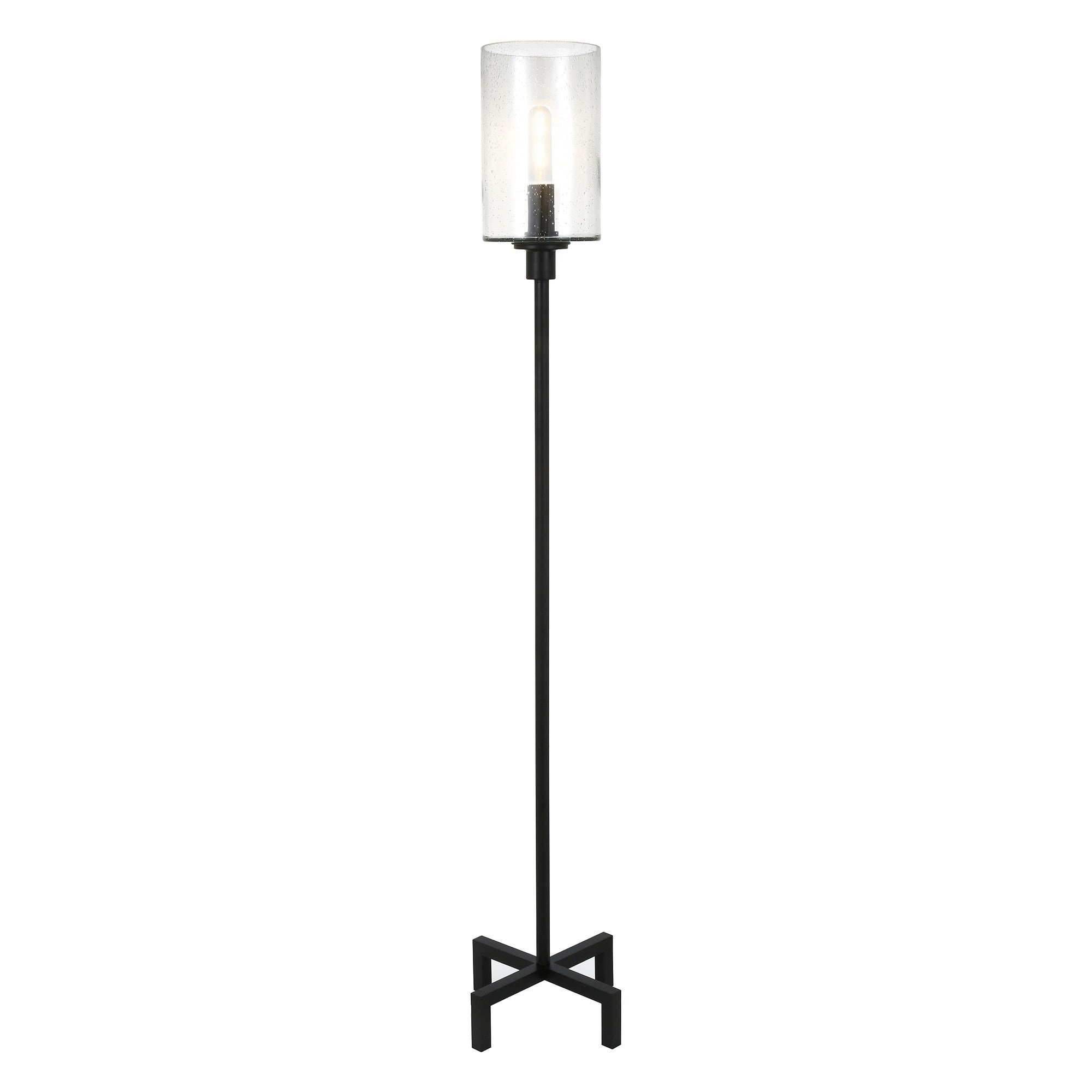 66" Black Torchiere Floor Lamp With Clear Seeded Glass Drum Shade