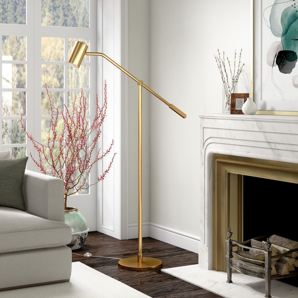 60" Brass Swing Arm Floor Lamp With Brass Drum Shade